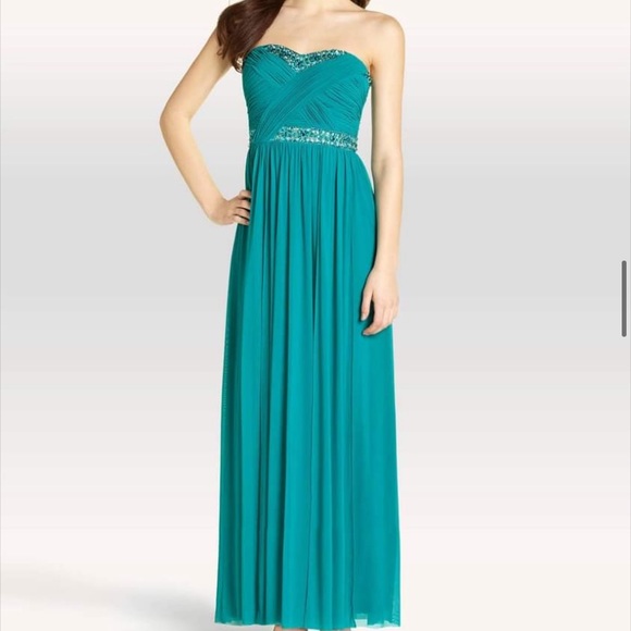 Laura Petite Chiffon Teal Strapless Dress Prom Formal Bridesmaid - Picture 2 of 4